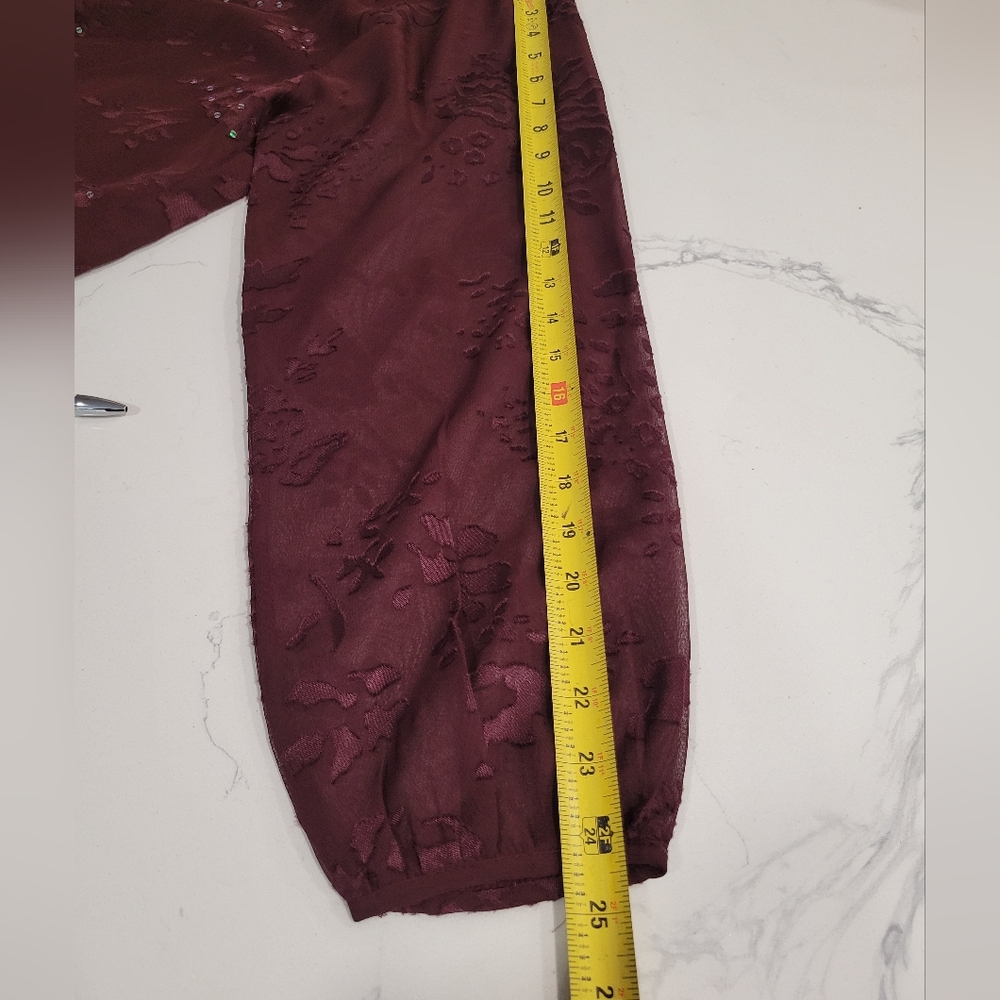 Sundance Burgandy Burnt Velvet Embroidered Sequence Tunic Blouse Size XL - Picture 8 of 8